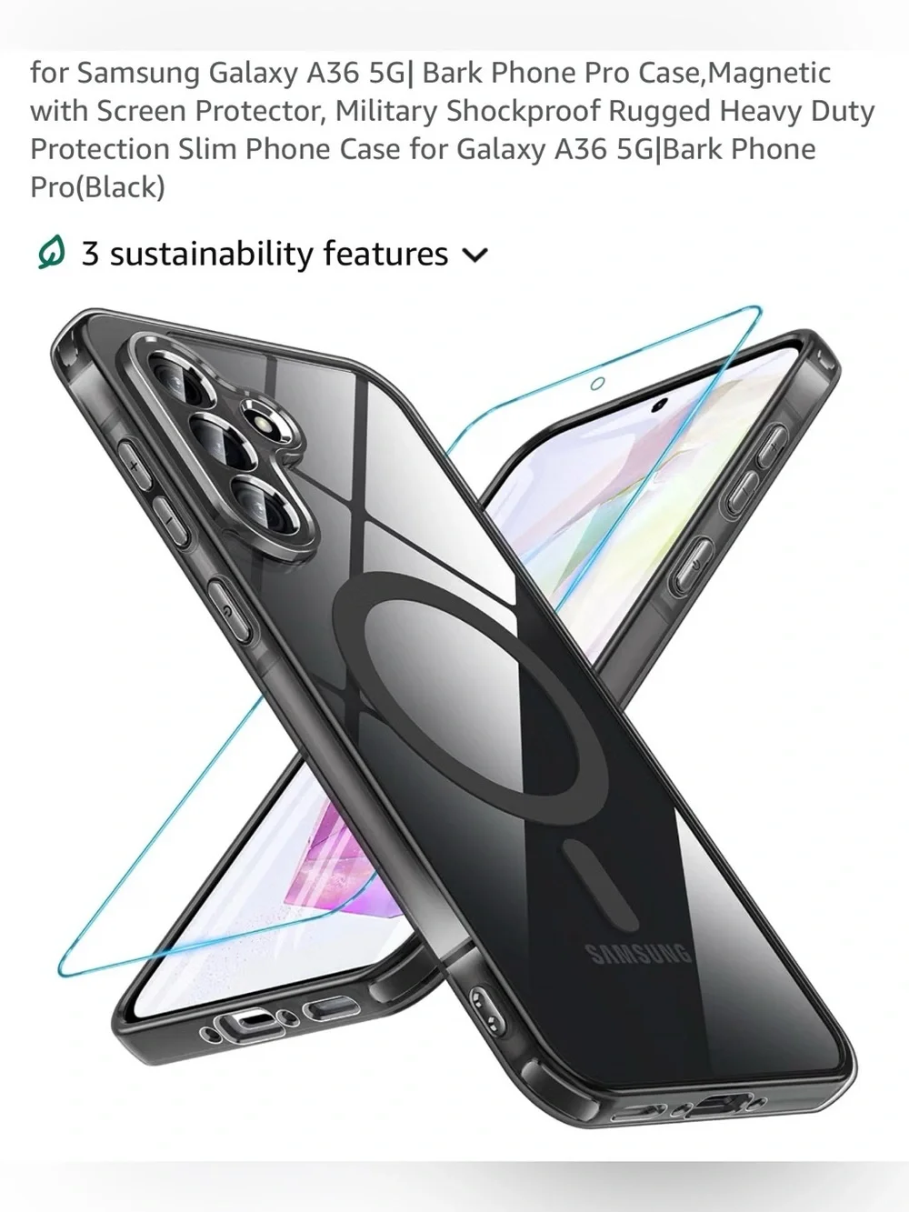 Samsung Galaxy A36 5G Black Clear Magnetic Ring Shockproof Case/Screen Protector